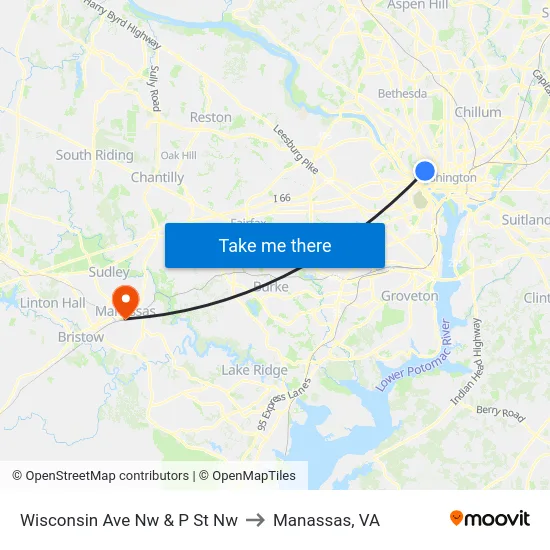 Wisconsin Ave Nw & P St Nw to Manassas, VA map