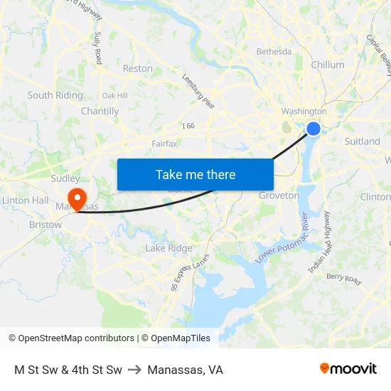 M St Sw & 4th St Sw to Manassas, VA map