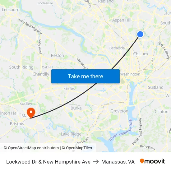 Lockwood Dr & New Hampshire Ave to Manassas, VA map