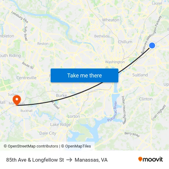 85th Ave & Longfellow St to Manassas, VA map
