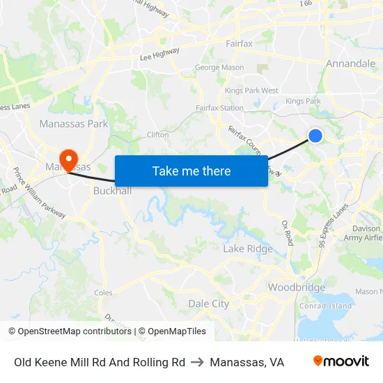 Old Keene Mill Rd And Rolling Rd to Manassas, VA map