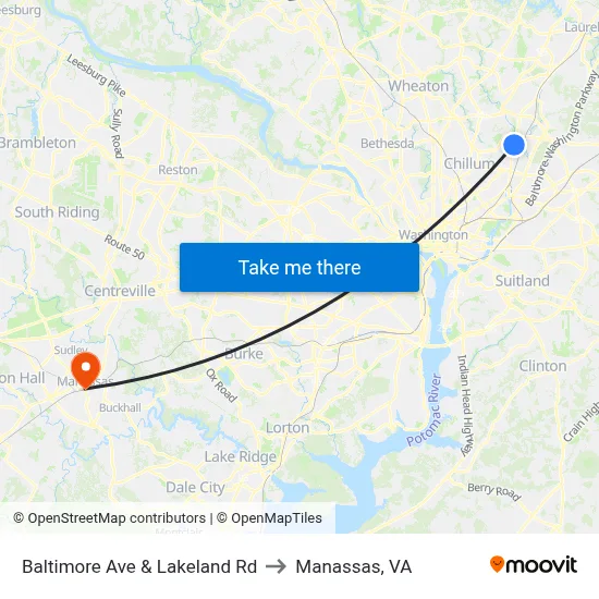 Baltimore Ave & Lakeland Rd to Manassas, VA map