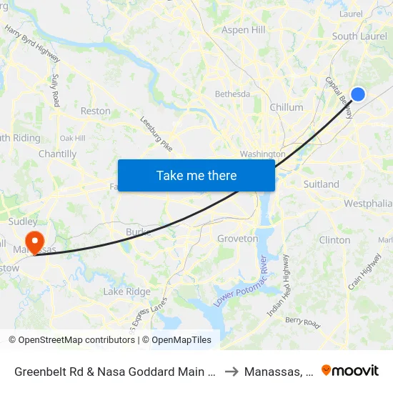 Greenbelt Rd & Nasa Goddard Main Gate to Manassas, VA map