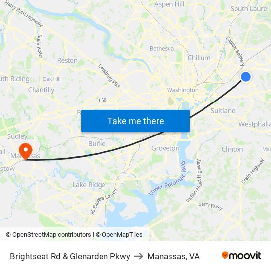 Brightseat Rd & Glenarden Pkwy to Manassas, VA map