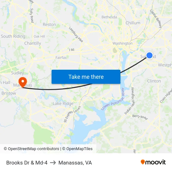 Brooks Dr & Md-4 to Manassas, VA map