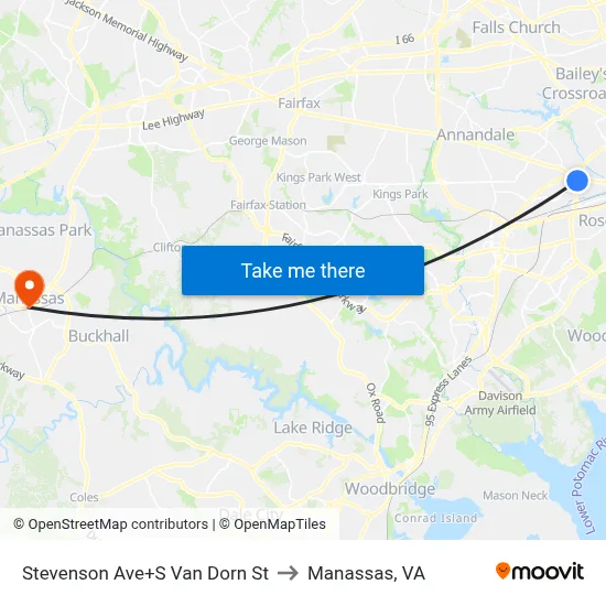 Stevenson Ave+S Van Dorn St to Manassas, VA map
