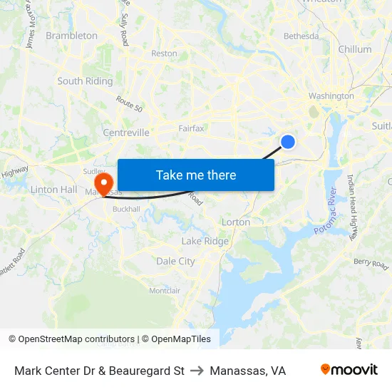 Mark Center Dr & Beauregard St to Manassas, VA map