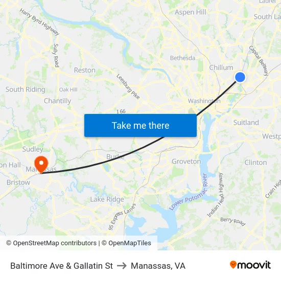 Baltimore Ave & Gallatin St to Manassas, VA map