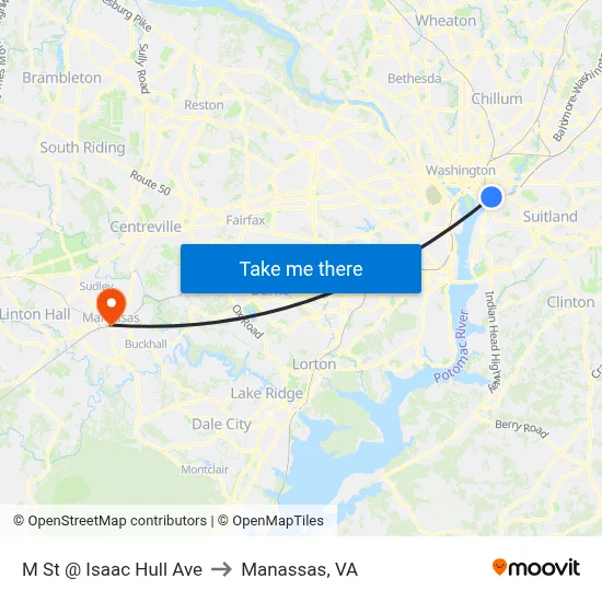 M St @ Isaac Hull Ave to Manassas, VA map