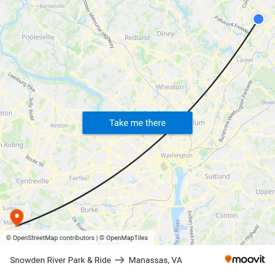 Snowden River Park & Ride to Manassas, VA map