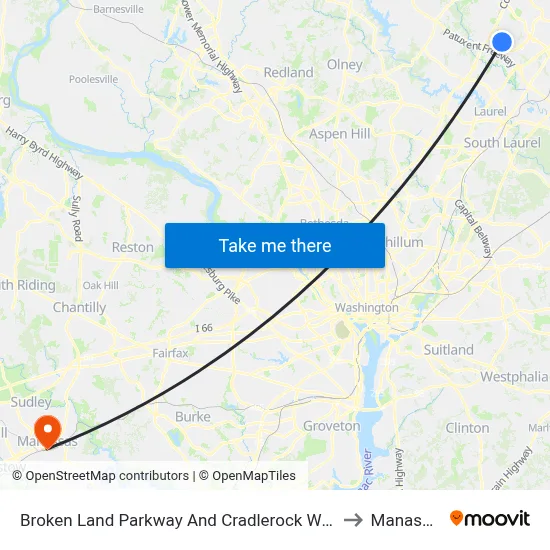 Broken Land Parkway And Cradlerock Way South (Northbound) to Manassas, VA map