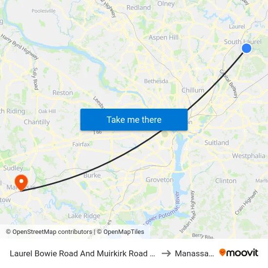 Laurel Bowie Road And Muirkirk Road (Southbound) to Manassas, VA map
