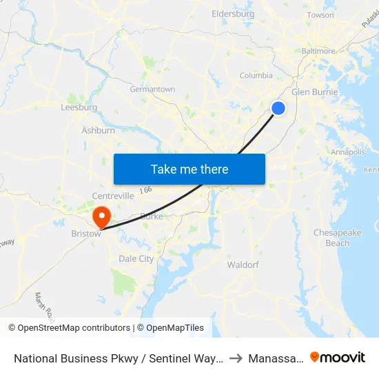 National Business Pkwy / Sentinel Way (Northbound) to Manassas, VA map