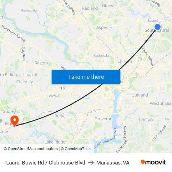 Laurel Bowie Rd / Clubhouse Blvd to Manassas, VA map