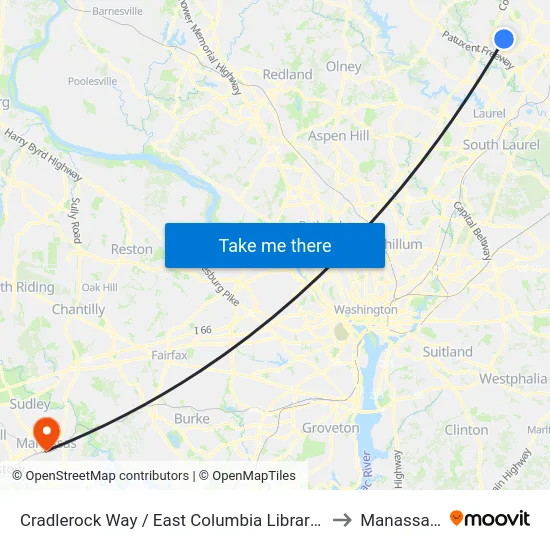 Cradlerock Way / East Columbia Library (Westbound) to Manassas, VA map