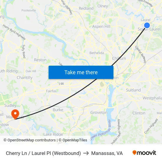 Cherry Ln / Laurel Pl (Westbound) to Manassas, VA map