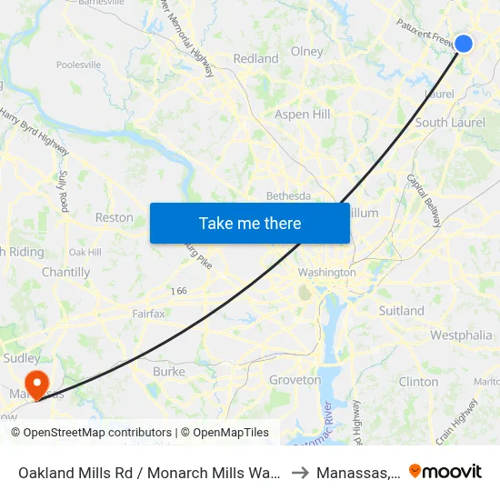 Oakland Mills Rd / Monarch Mills Way South to Manassas, VA map