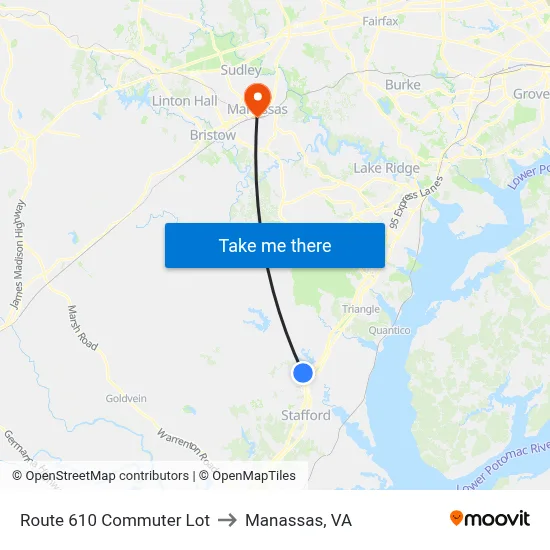 Route 610 Commuter Lot to Manassas, VA map