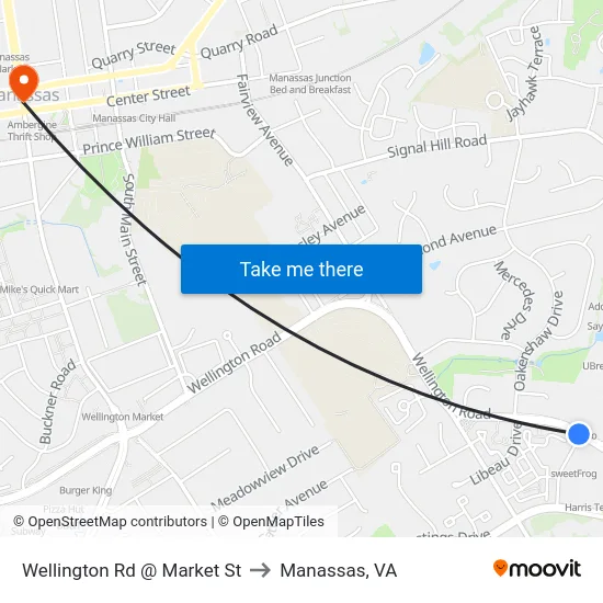 Wellington Rd @ Market St to Manassas, VA map