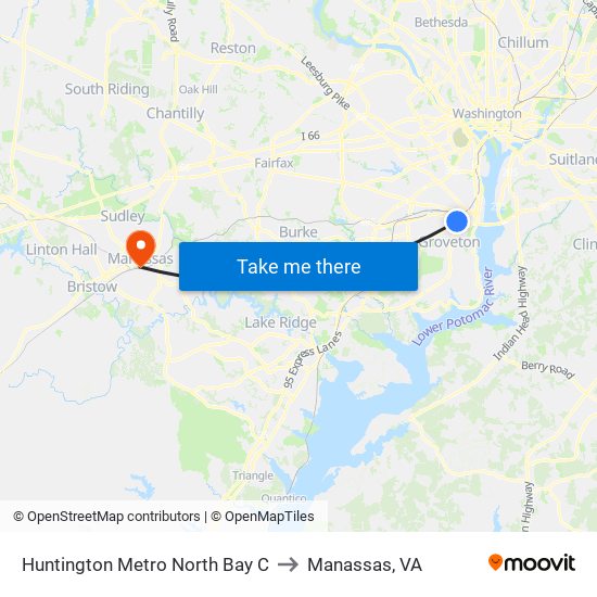 Huntington Metro North Bay C to Manassas, VA map