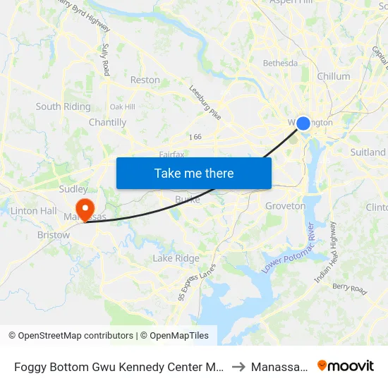 Foggy Bottom Gwu Kennedy Center Metro Station to Manassas, VA map