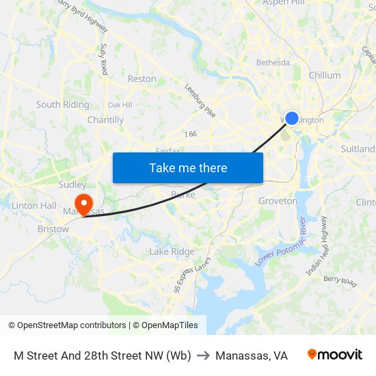 M Street And 28th Street NW (Wb) to Manassas, VA map