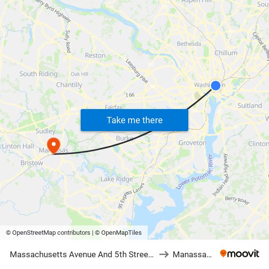 Massachusetts Avenue And 5th Street NW (Eb) to Manassas, VA map