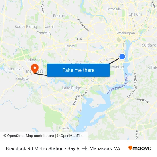 Braddock Rd Metro Station - Bay A to Manassas, VA map