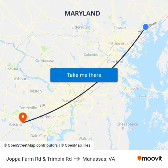 Joppa Farm Rd & Trimble Rd to Manassas, VA map