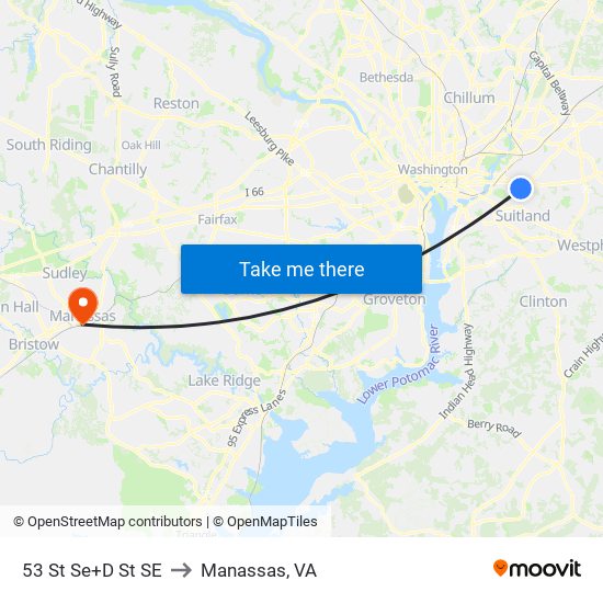 53 St Se+D St SE to Manassas, VA map