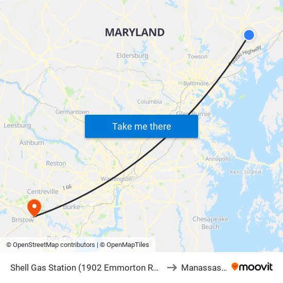 Shell Gas Station (1902 Emmorton Rd/Rt 924) to Manassas, VA map