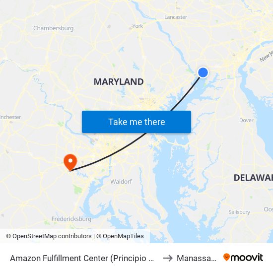 Amazon Fulfillment Center (Principio Pkwy West) to Manassas, VA map