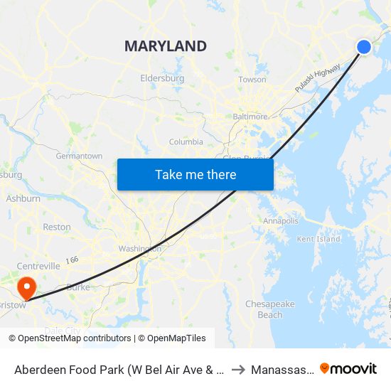 Aberdeen Food Park (W Bel Air Ave & Baker St) to Manassas, VA map