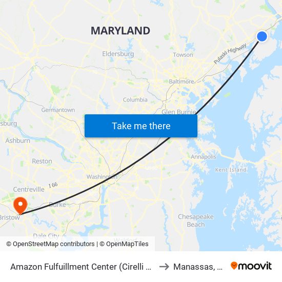 Amazon Fulfuillment Center (Cirelli Ct) to Manassas, VA map