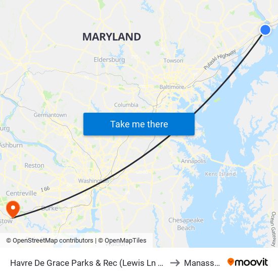 Havre De Grace Parks & Rec (Lewis Ln & Anderson Ave) to Manassas, VA map