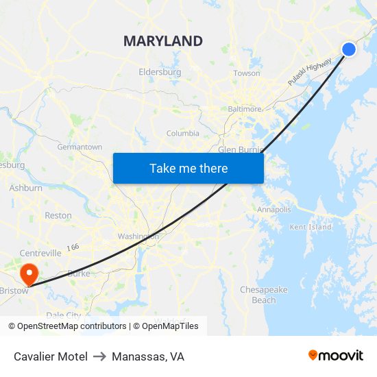 Cavalier Motel to Manassas, VA map