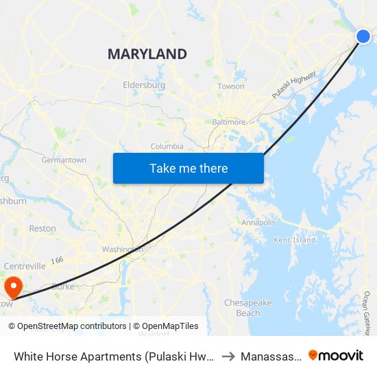 White Horse Apartments  (Pulaski Hwy/Us 40) to Manassas, VA map