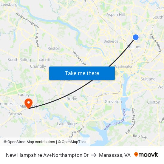 New Hampshire Av+Northampton Dr to Manassas, VA map