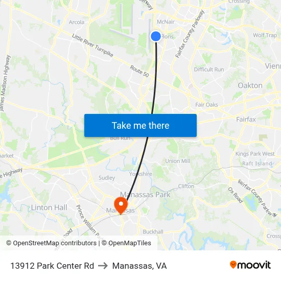 13912 Park Center Rd to Manassas, VA map