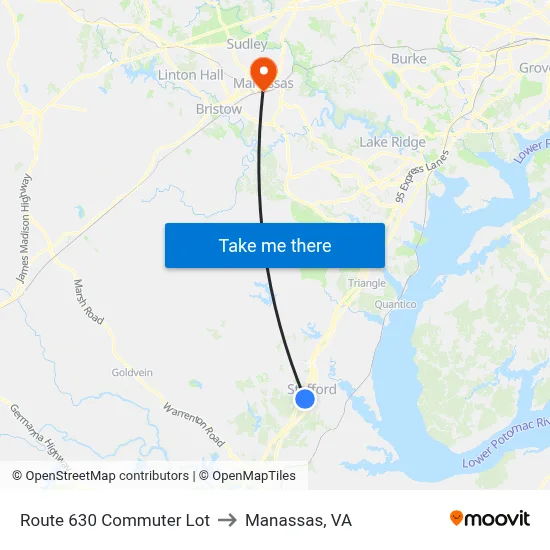 Route 630 Commuter Lot to Manassas, VA map