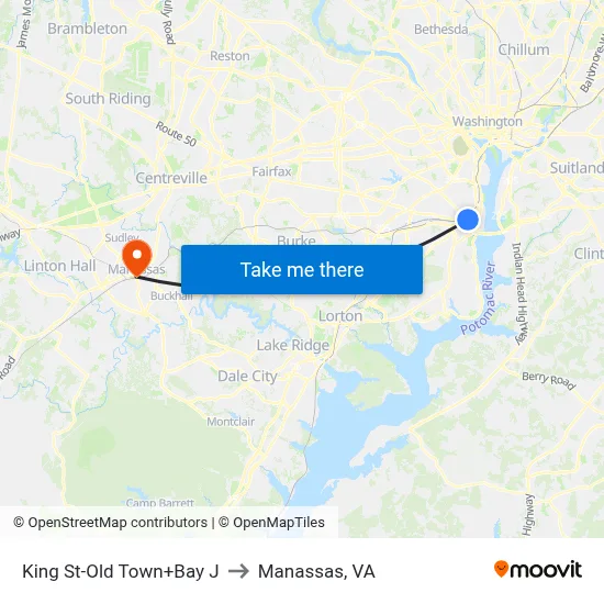 King St-Old Town+Bay J to Manassas, VA map