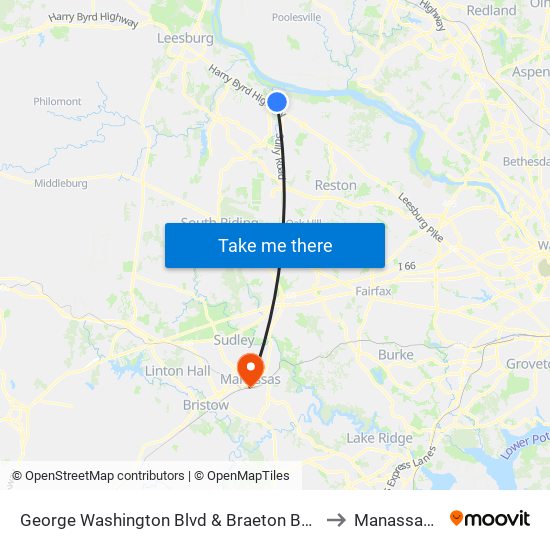 George Washington Blvd & Braeton Bay Terrace to Manassas, VA map