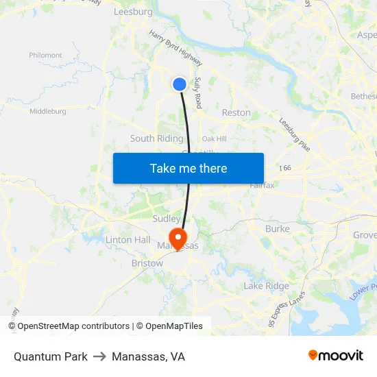 Quantum Park to Manassas, VA map