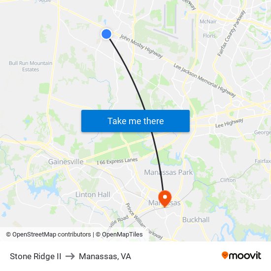 Stone Ridge II to Manassas, VA map