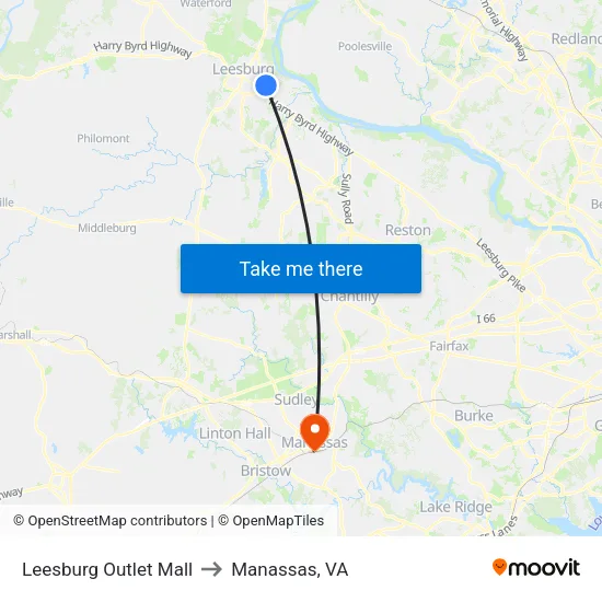 Leesburg Outlet Mall to Manassas, VA map