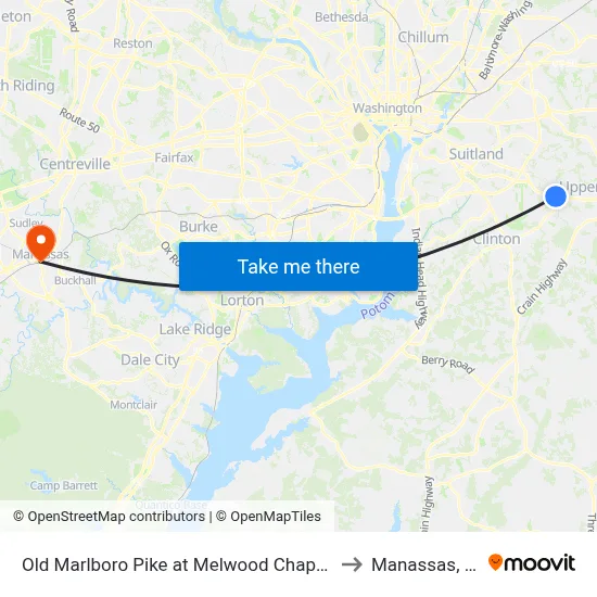 Old Marlboro Pike at Melwood Chapel Ln to Manassas, VA map