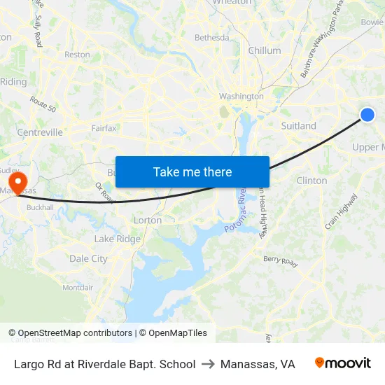 Largo Rd at Riverdale Bapt. School to Manassas, VA map