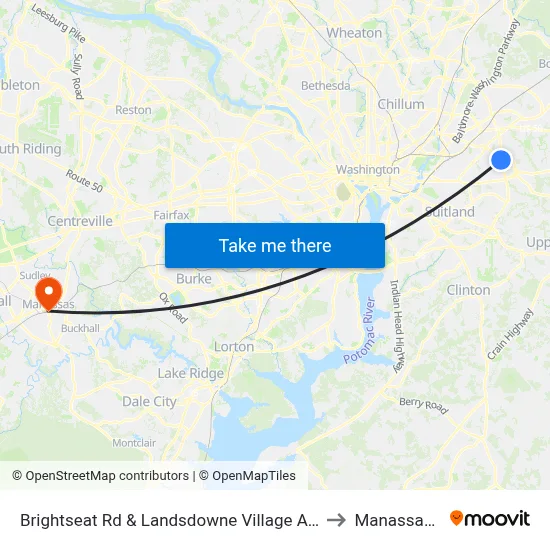 Brightseat Rd & Landsdowne Village Apartments to Manassas, VA map