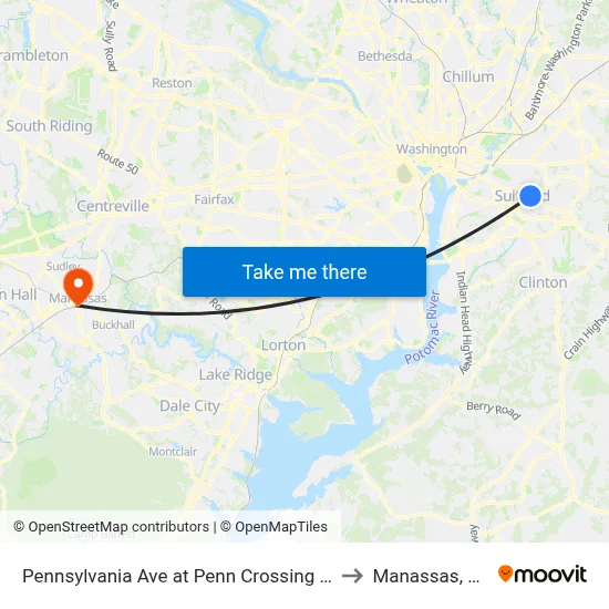 Pennsylvania Ave at Penn Crossing Dr to Manassas, VA map