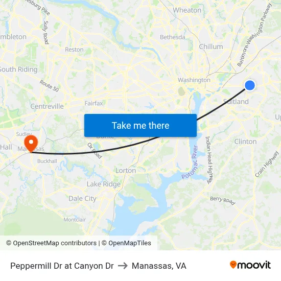 Peppermill Dr at Canyon Dr to Manassas, VA map